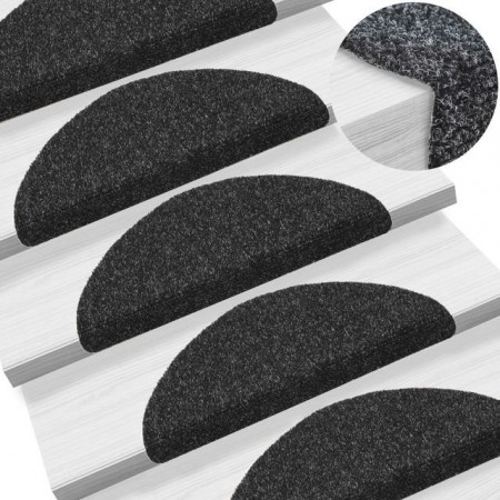 Covorașe autocolante de scări, 15 buc, 54 x 16 x 4 cm, negru
