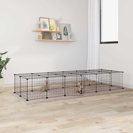 Cușcă animale de companie cu ușă 28 panouri negru 35x35 cm oțel