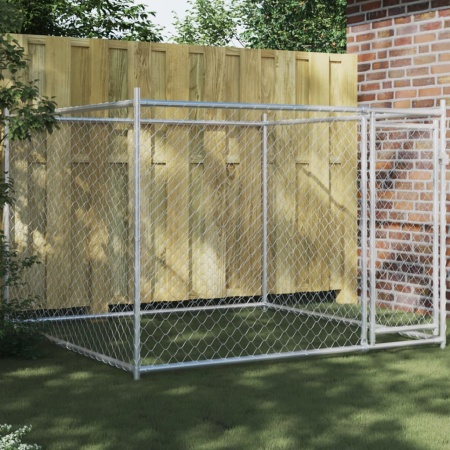 Cușcă pentru câini cu ușă, gri, 2x2x1,5 m, oțel galvanizat