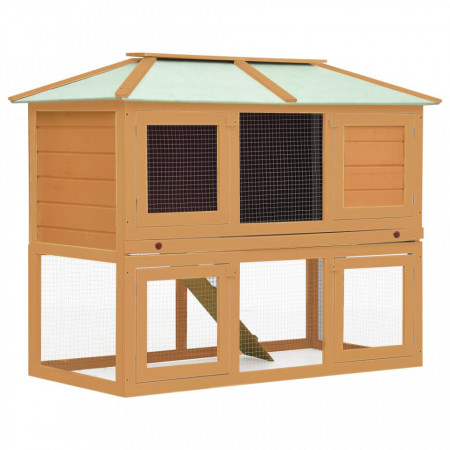Cușcă pentru iepuri și alte animale, 2 niveluri, lemn - Img 1