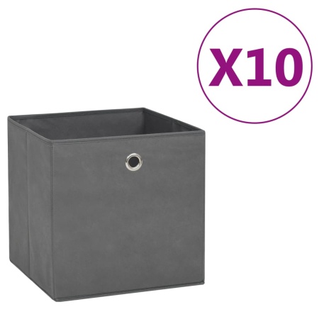 Cutii depozitare, 10 buc., gri, 28x28x28 cm, material nețesut