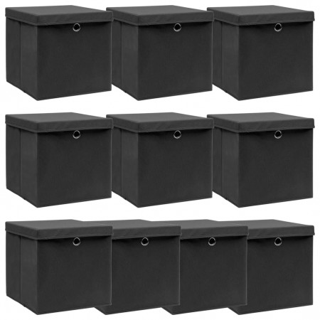 Cutii depozitare cu capace, 10 buc. negru, 32x32x32 cm, textil - Img 1