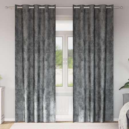 Draperii din catifea 2 bucăți cu gromete Gri 225x140 cm