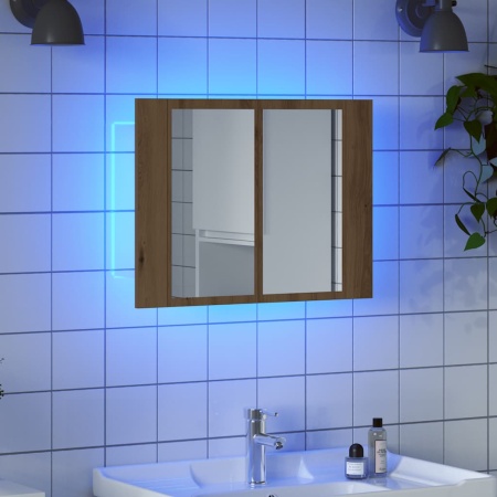 Dulap cu oglindă & LED stejar artizanal 60x12x45 cm lemn
