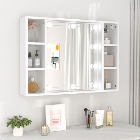 Dulap cu oglindă și LED, alb, 76x15x55 cm - Img 1