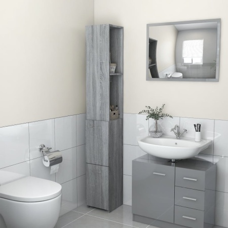 Dulap de baie, gri sonoma, 25x26,5x170 cm, lemn prelucrat