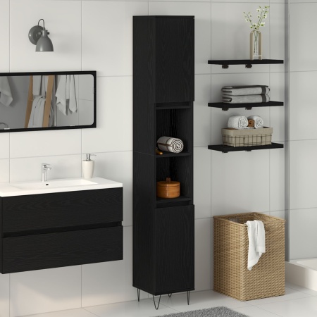 Dulap de baie, stejar negru, 30x30x190 cm, lemn prelucrat