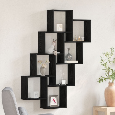 Dulap de zidărie Negru și Stejar 90x15x119,5 cm din lemn prelucrat