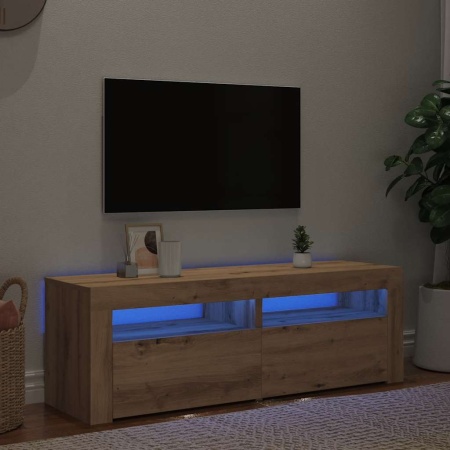 Dulap TV cu LED stejar artizanal 120x35x40 cm lemn prelucrat