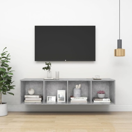 Dulap TV montat pe perete, gri beton, 37x37x142,5 cm, PAL