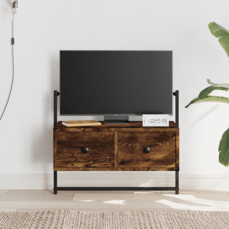 Dulap TV montat pe perete, stejar fumuriu, 60,5x30x51 cm, lemn