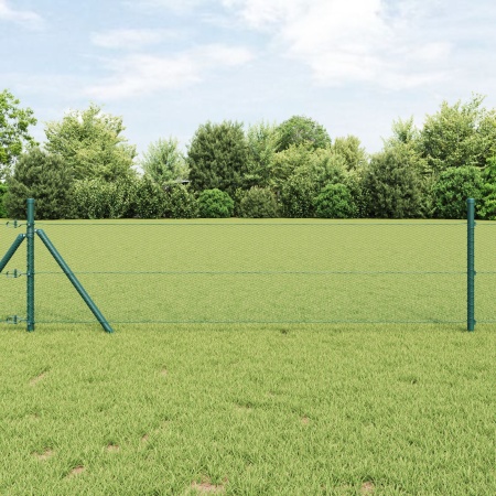 Fierăstrău Hexagonal Verde 0.8x25 m Oțel, Stâlpi pentru Fierăstrău 13 buc Verde Ø32 mm 120 cm Oțel Galvanizat