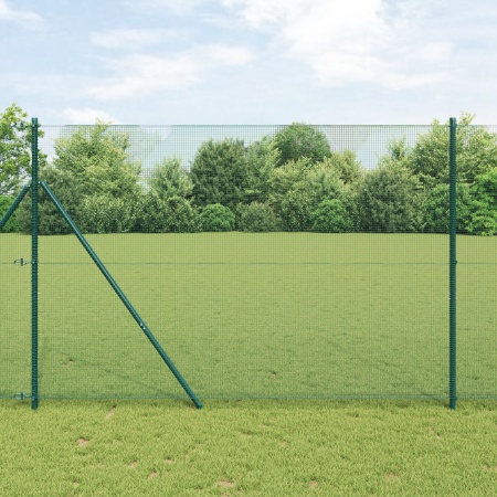 Gard din plasă sudată cu 7 stâlpi verde 1.5x10 m oțel