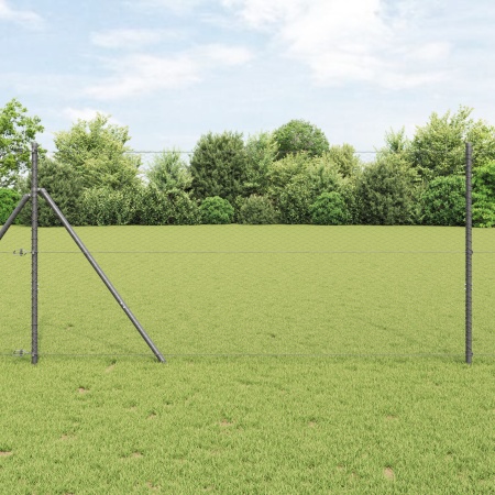 Gard Hexagonal Gri 1x10 m Otel, Stalpi pentru Gard 7 buc Gri Ø32 mm 150 cm Otel Galvanizat