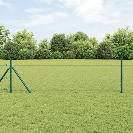 Gard Hexagonal Verde 1x10 m Oțel, Stâlpi Gard 7 buc Verde Ø32 mm 150 cm Oțel Galvanizat
