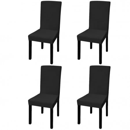 Huse de scaun elastice drepte, 4 buc., negru - Img 1