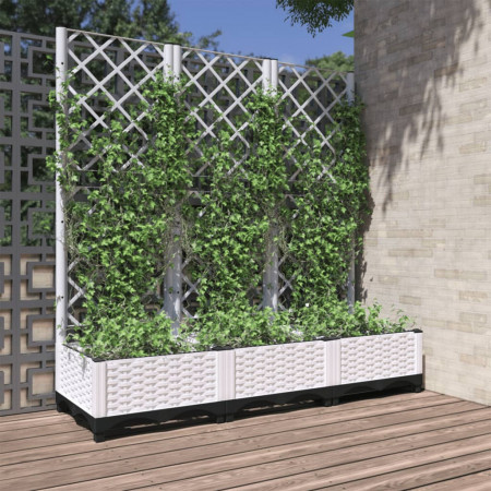 Jardinieră de grădină cu spalier, alb, 120x40x121,5 cm, PP - Img 1