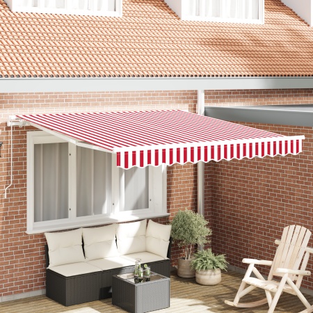 Marchiză manuală retractabilă Dungi roșii și albe 300x250 cm - Img 1