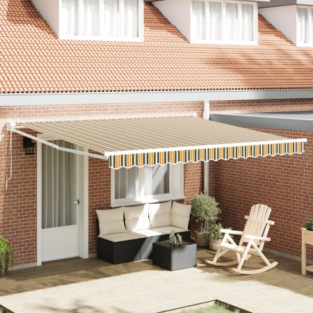 Marchiză manuală retractabilă verde și galben 400x300 cm, Țesătură de înlocuire pentru marchiză de 4x3 m verde și galben