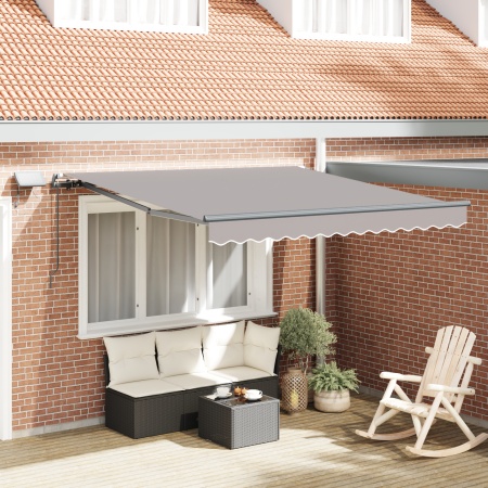 Marchiză retractabilă manuală cu LED Gri deschis 350x250 cm, Material de înlocuire pentru marchiză pentru cadru de 3,5x2,5 m Gri deschis