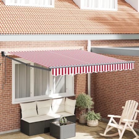 Markiză Retractabilă Automată Dungi Roșii și Albe 350x250 cm