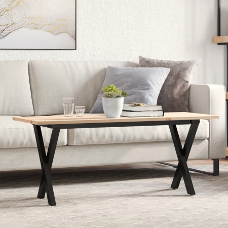 Masă de cafea, cadru X, 110x40x45 cm, lemn masiv pin și Oţel