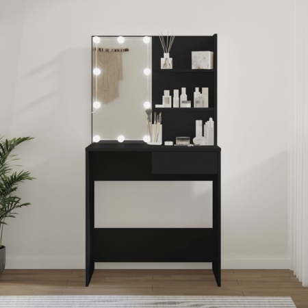 Masă de toaletă cu LED, negru, 74,5x40x141 cm
