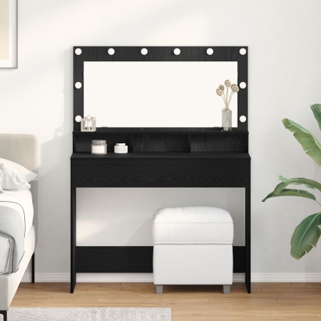 Masă de toaletă cu lumini LED, Negru Stejar, 100x41x135 cm