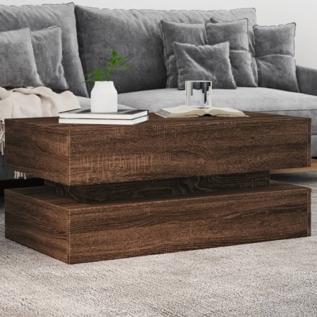 Măsuță de cafea cu lumini LED, stejar maro, 90x50x40 cm