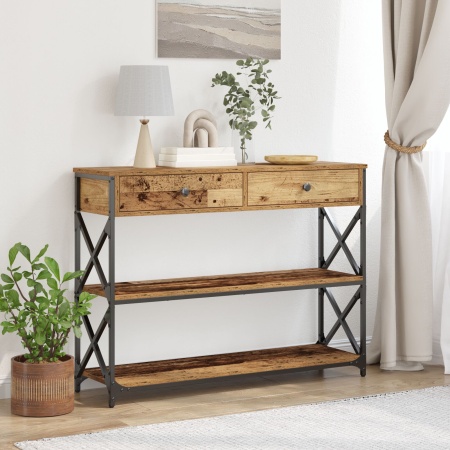 Mese consola din lemn vechi 100x28x75 cm din lemn îngineresc și oțel