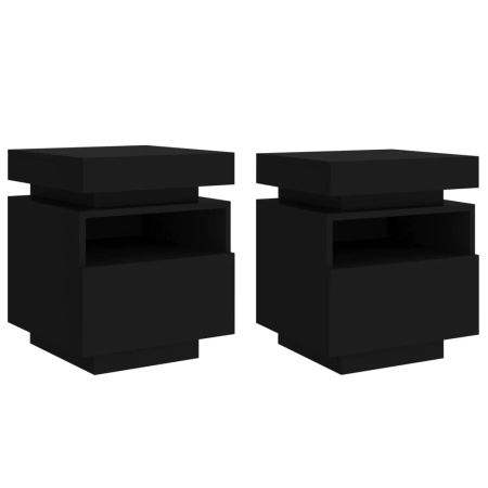 Noptiere cu lumini LED, 2 buc., negru, 40x39x48,5 cm