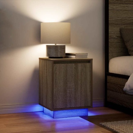 Noptiere cu lumini LED 2 buc Stejar Sonoma 38x34x50 cm