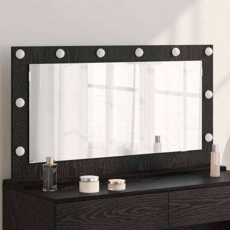 Oglindă de toaletă cu lumini LED Negru Stejar 100x55x18 cm