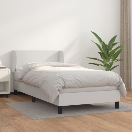 Pat box spring cu saltea, alb, 90x200 cm, piele ecologică