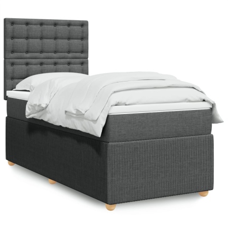 Pat box spring cu saltea, gri închis, 100x200 cm, textil