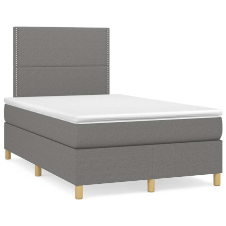 Pat box spring cu saltea, gri închis, 120x190 cm, textil