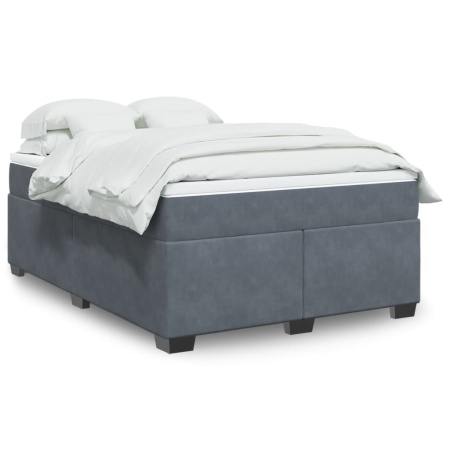 Pat box spring cu saltea, gri închis, 140x190 cm, catifea
