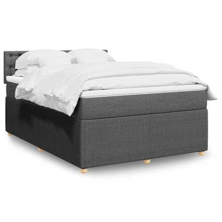 Pat box spring cu saltea, gri închis, 140x200 cm, textil - Img 1