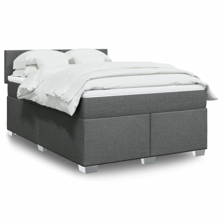 Pat box spring cu saltea, gri închis, 140x200 cm, textil - Img 1
