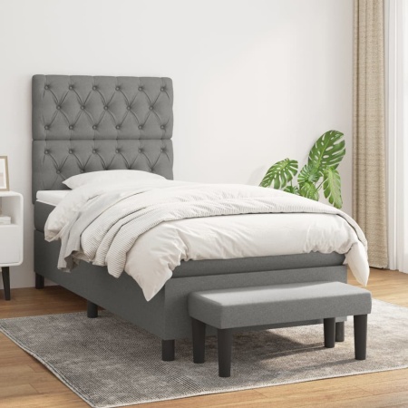 Pat box spring cu saltea, gri închis, 80x200 cm, textil