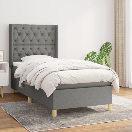 Pat box spring cu saltea, gri închis, 80x200 cm, textil