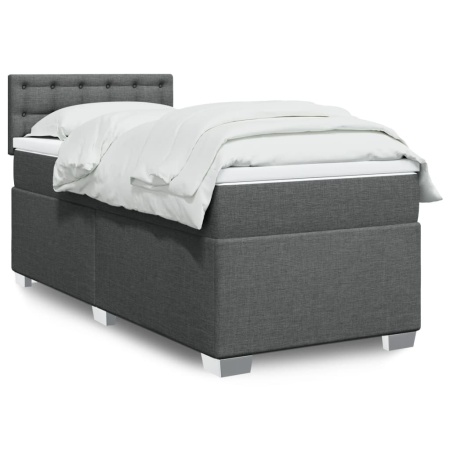 Pat box spring cu saltea, gri închis, 90x200 cm, textil - Img 1