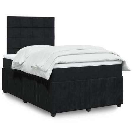 Pat box spring cu saltea, negru, 120x200 cm, catifea