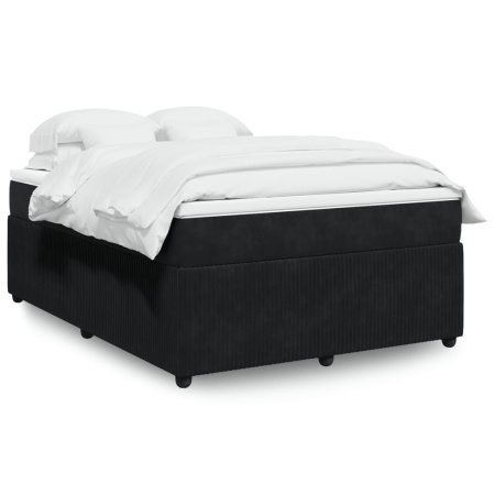 Pat box spring cu saltea, negru, 140x190 cm, catifea