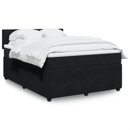 Pat box spring cu saltea, negru, 140x190 cm, catifea - Img 1