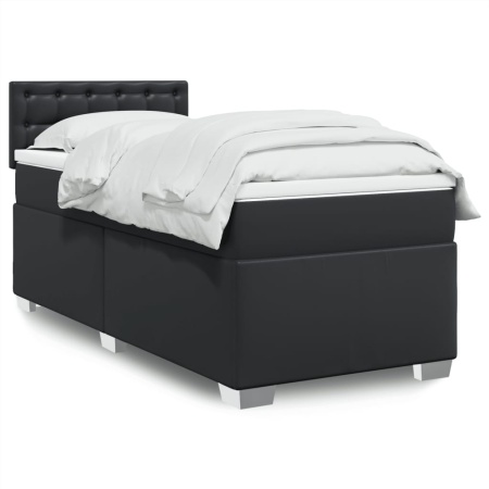 Pat box spring cu saltea, negru, 90x200 cm, piele ecologică