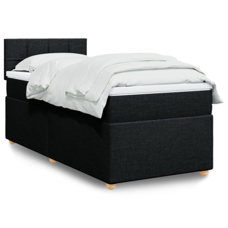 Pat box spring cu saltea, negru, 90x200 cm, textil - Img 1