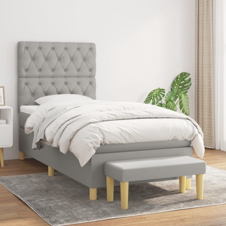 Pat continental cu saltea, gri deschis, 80x200 cm, textil