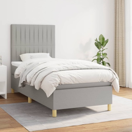 Pat continental cu saltea, gri deschis, 80x200 cm, textil