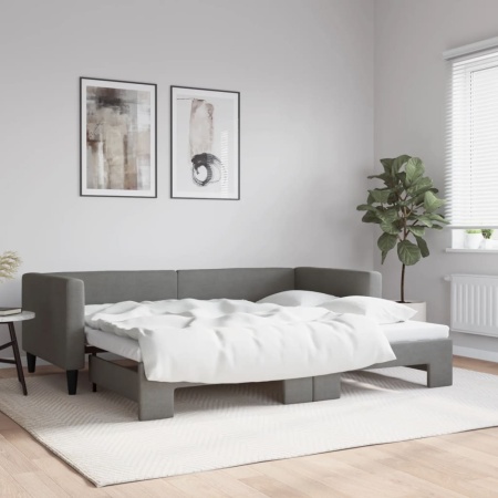 Pat de zi cu extensie, gri închis, 90x200 cm, textil